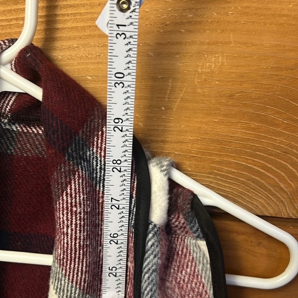 Open Front Draped Lapel Open Vest Women's Lg Buffalo Plaid mauve White Pockets - Picture 3 of 8